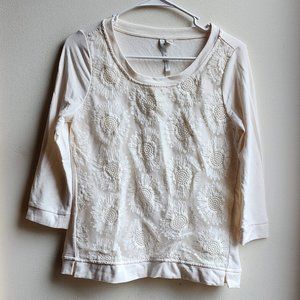 LC Lauren Conrad Cream Floral Lace Jersey Size Small